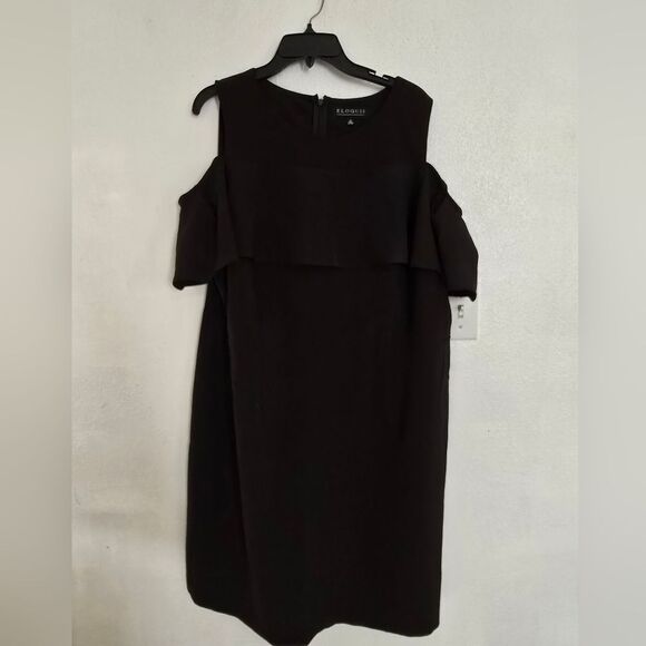 Eloquii Cold Shoulder Ruffle Sheath Dress In Black Plus Size 22 - Picture 2 of 11